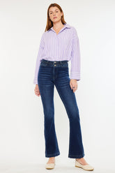 Kancan High Rise Double Waistband Flare Jeans - Stylish Dark Wash Denim
